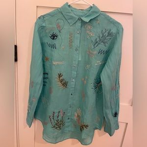 Embroidered Johnny Was Sezane Oversized Shirt Button Up
